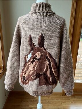 60’s Cowichan Western Horse C&C Knit Sweater Jacket Shacket XL Full Zip Lined